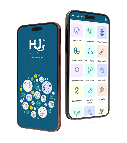 Image with mobile app UI of HealU application